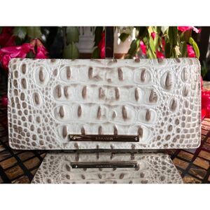 Brahmin Melbourne ADY Slim Bifold Wallet Clutch Ivory & Gold EUC